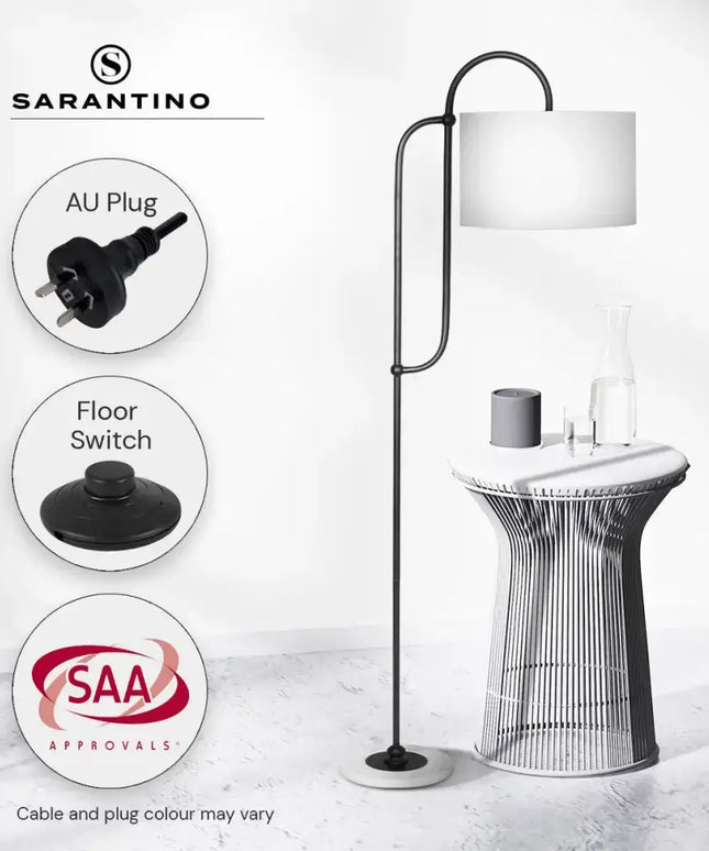 Sarantino Metal Floor Lamp with Marble Base & Off-White Shade-Home & Garden > Lighting-Koala Lamps and Lighting