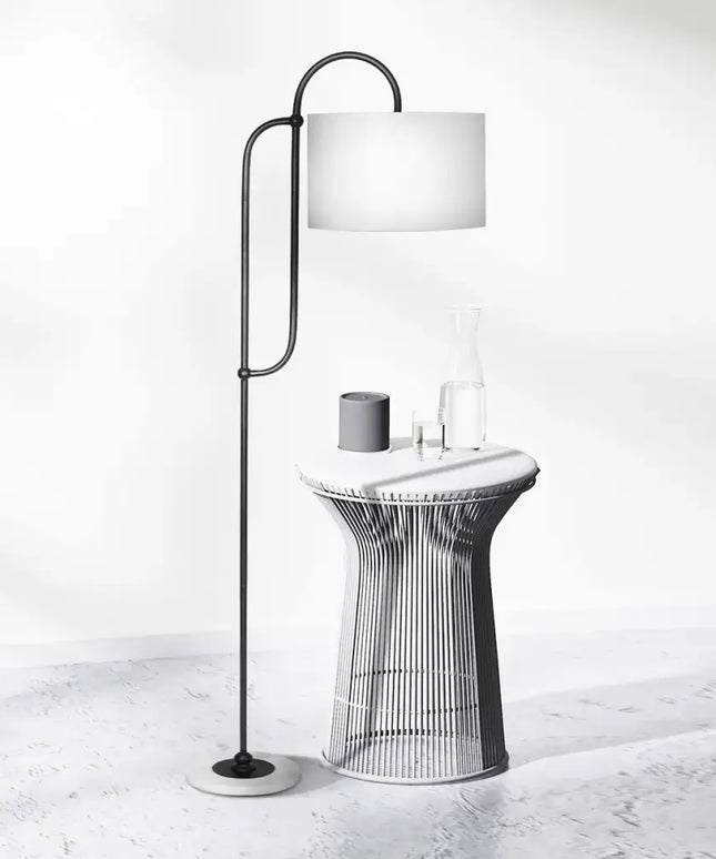 Sarantino Metal Floor Lamp with Marble Base & Off-White Shade-Home & Garden > Lighting-Koala Lamps and Lighting