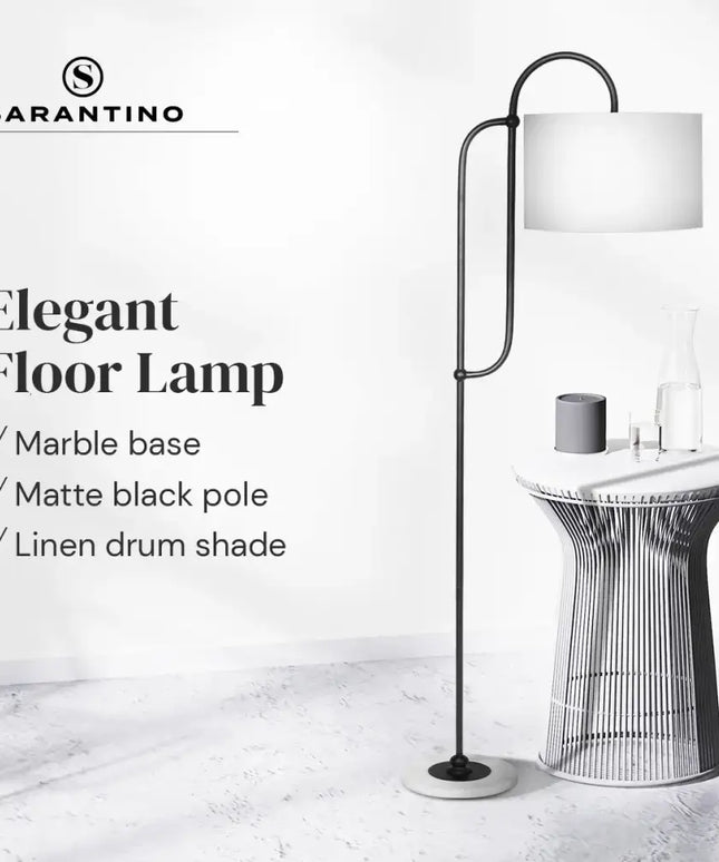 Sarantino Metal Floor Lamp with Marble Base & Off-White Shade-Home & Garden > Lighting-Koala Lamps and Lighting