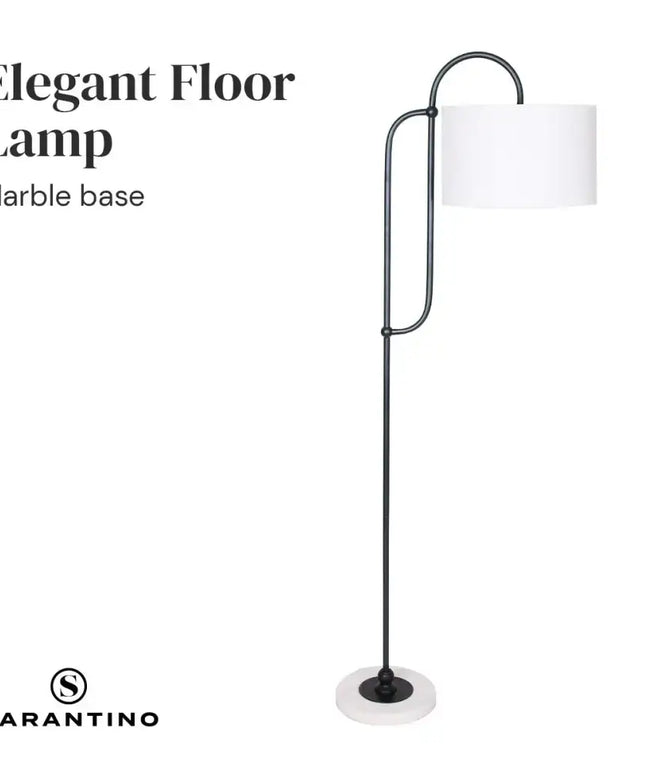 Sarantino Metal Floor Lamp with Marble Base & Off-White Shade-Home & Garden > Lighting-Koala Lamps and Lighting