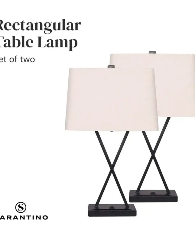 Sarantino Metal Table Lamp Pair Rectangular Shade X Stand-Home & Garden > Lighting-Koala Lamps and Lighting