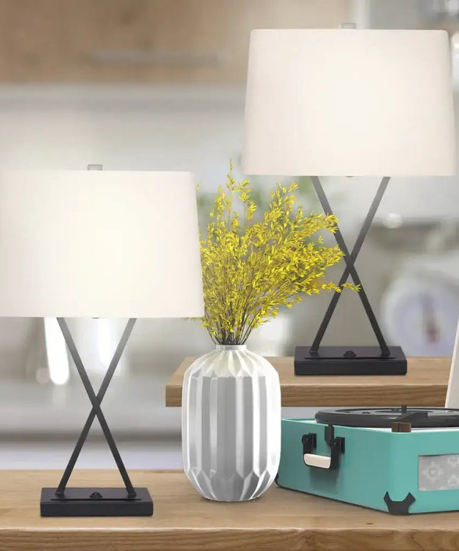 Sarantino Metal Table Lamp Pair Rectangular Shade X Stand-Home & Garden > Lighting-Koala Lamps and Lighting