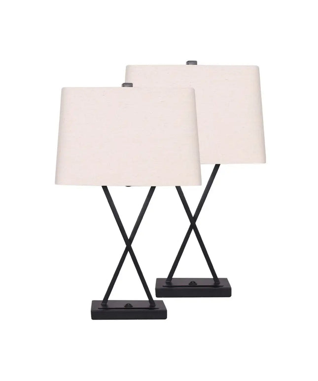 Sarantino Metal Table Lamp Pair Rectangular Shade X Stand-Home & Garden > Lighting-Koala Lamps and Lighting