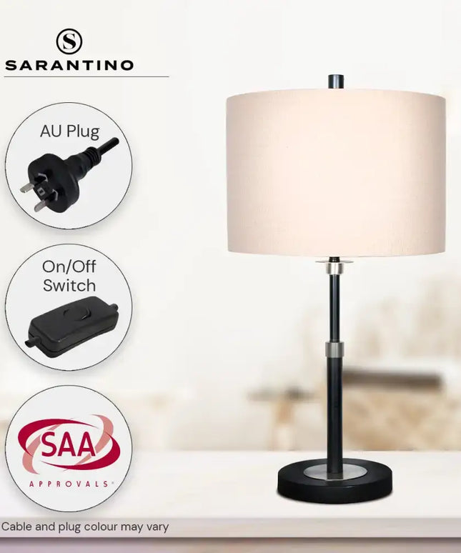 Sarantino Metal Table Lamp with Linen Drum Shade-Home & Garden > Lighting-Koala Lamps and Lighting