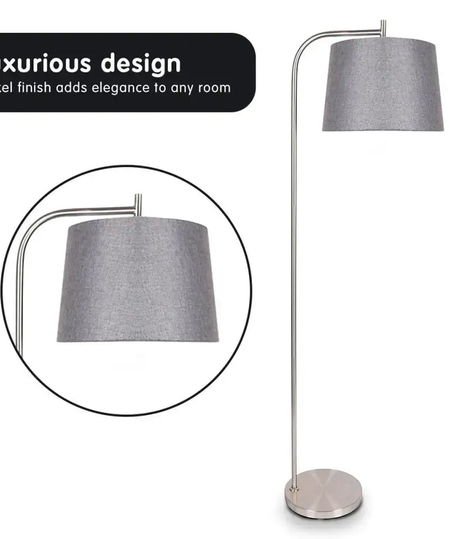 Sarantino Metal Task Floor Lamp Nickel Finish with Grey Fabric Shade-Home & Garden > Lighting-Koala Lamps and Lighting