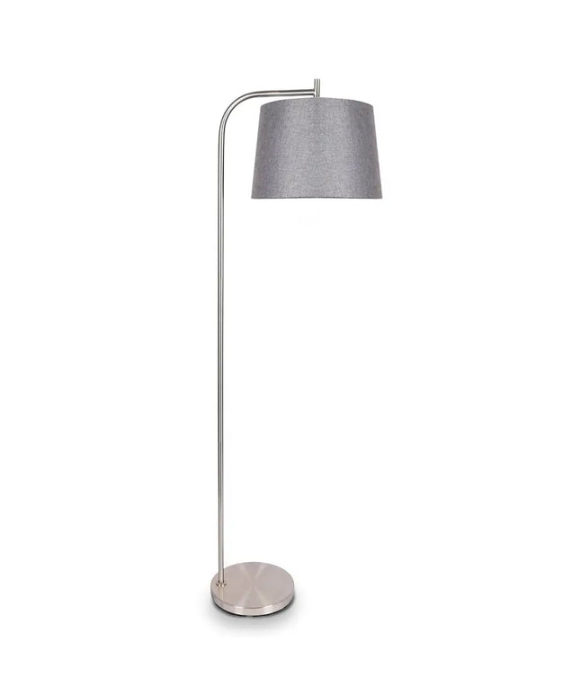 Sarantino Metal Task Floor Lamp Nickel Finish with Grey Fabric Shade-Home & Garden > Lighting-Koala Lamps and Lighting