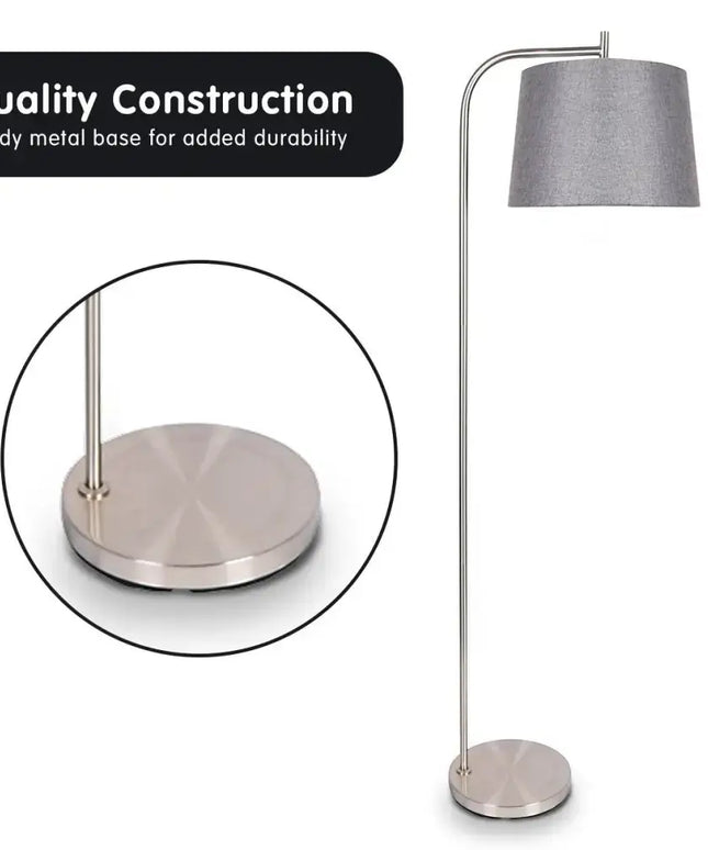 Sarantino Metal Task Floor Lamp Nickel Finish with Grey Fabric Shade-Home & Garden > Lighting-Koala Lamps and Lighting