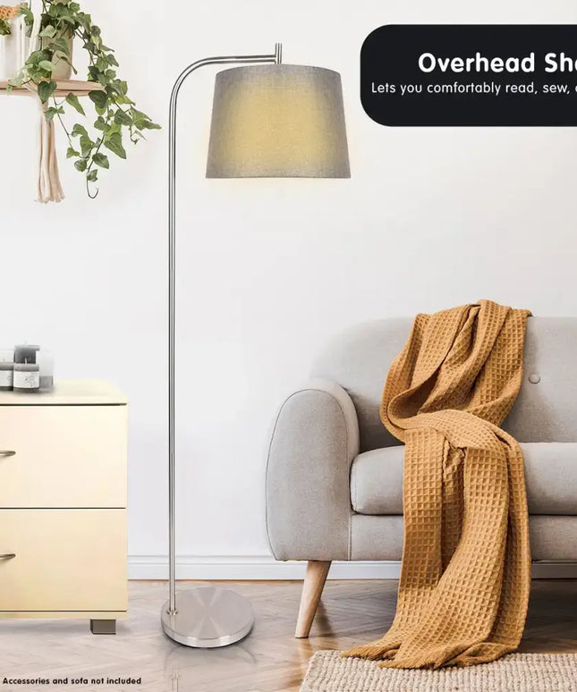 Sarantino Metal Task Floor Lamp Nickel Finish with Grey Fabric Shade-Home & Garden > Lighting-Koala Lamps and Lighting