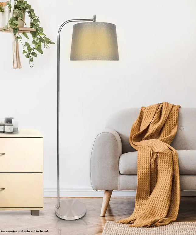 Sarantino Metal Task Floor Lamp Nickel Finish with Grey Fabric Shade-Home & Garden > Lighting-Koala Lamps and Lighting