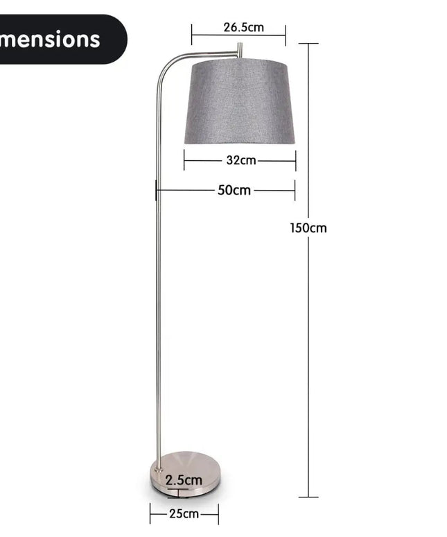 Sarantino Metal Task Floor Lamp Nickel Finish with Grey Fabric Shade-Home & Garden > Lighting-Koala Lamps and Lighting