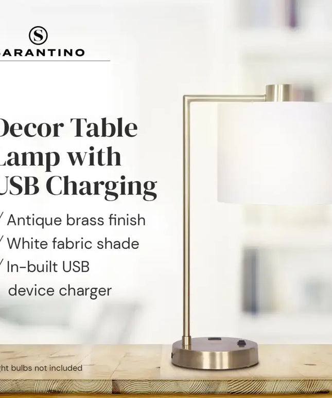 Sarantino Metal Task Lamp with USB Charging Port Antique Brass Finish-Home & Garden > Lighting-Koala Lamps and Lighting