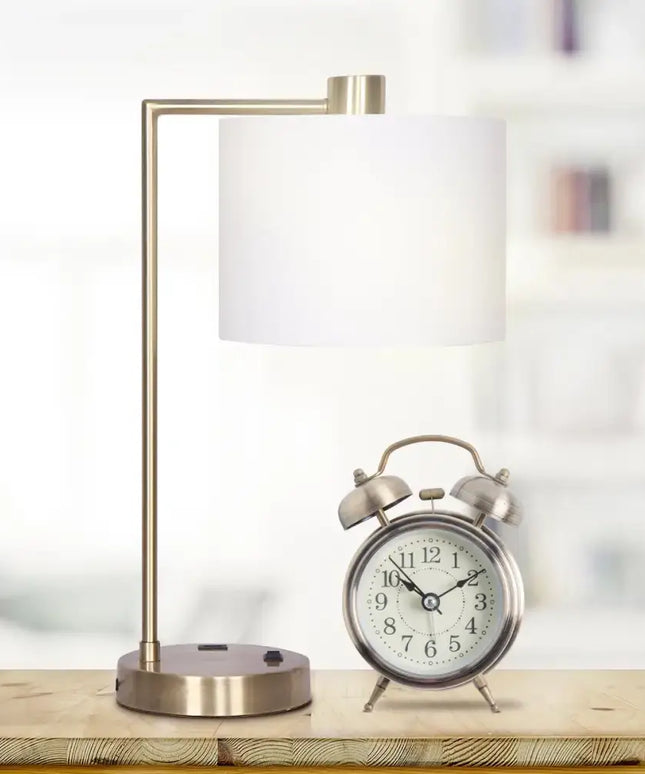 Sarantino Metal Task Lamp with USB Charging Port Antique Brass Finish-Home & Garden > Lighting-Koala Lamps and Lighting