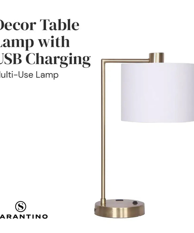 Sarantino Metal Task Lamp with USB Charging Port Antique Brass Finish-Home & Garden > Lighting-Koala Lamps and Lighting