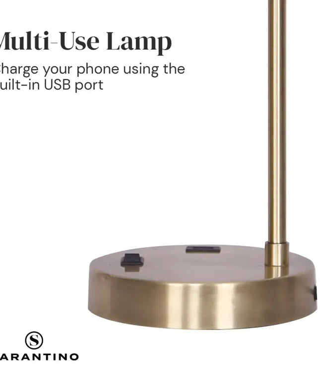 Sarantino Metal Task Lamp with USB Charging Port Antique Brass Finish-Home & Garden > Lighting-Koala Lamps and Lighting