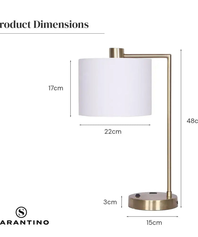 Sarantino Metal Task Lamp with USB Charging Port Antique Brass Finish-Home & Garden > Lighting-Koala Lamps and Lighting