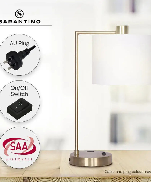 Sarantino Metal Task Lamp with USB Charging Port Antique Brass Finish-Home & Garden > Lighting-Koala Lamps and Lighting
