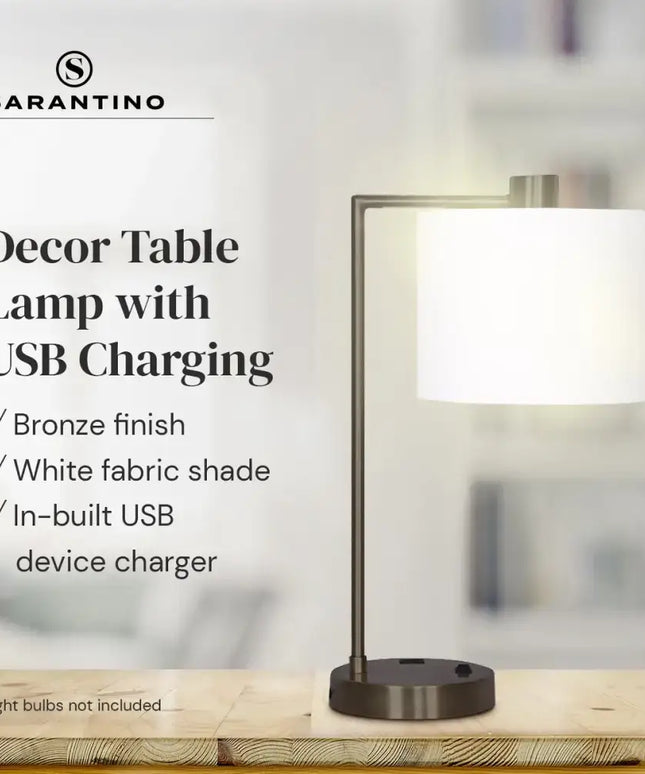 Sarantino Metal Task Lamp with USB Charging Port Bronze Finish-Home & Garden > Lighting-Koala Lamps and Lighting