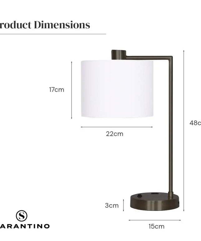 Sarantino Metal Task Lamp with USB Charging Port Bronze Finish-Home & Garden > Lighting-Koala Lamps and Lighting