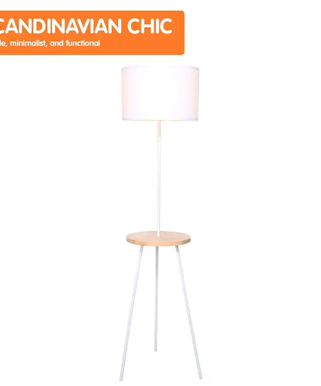 Sarantino Metal Tripod Floor Lamp Shade with Wooden Table Shelf-Home & Garden > Lighting-Koala Lamps and Lighting