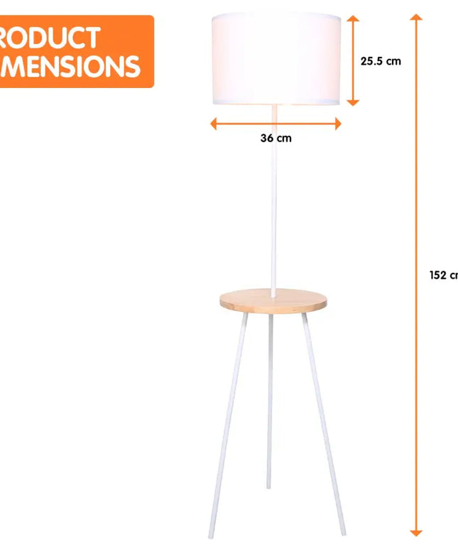 Sarantino Metal Tripod Floor Lamp Shade with Wooden Table Shelf-Home & Garden > Lighting-Koala Lamps and Lighting