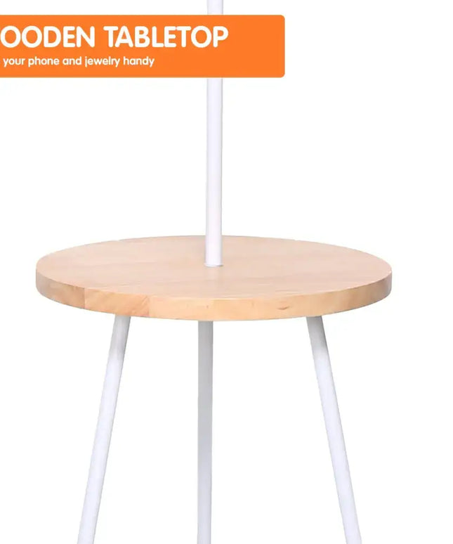 Sarantino Metal Tripod Floor Lamp Shade with Wooden Table Shelf-Home & Garden > Lighting-Koala Lamps and Lighting