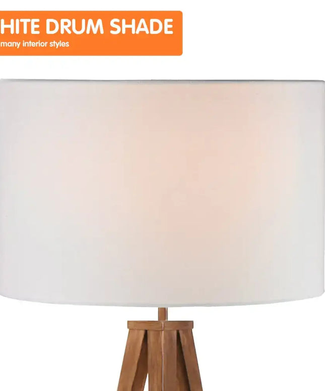 Sarantino Metal Tripod Floor Spot Lamp Shade Drum in Wooden Finish-Home & Garden > Lighting-Koala Lamps and Lighting