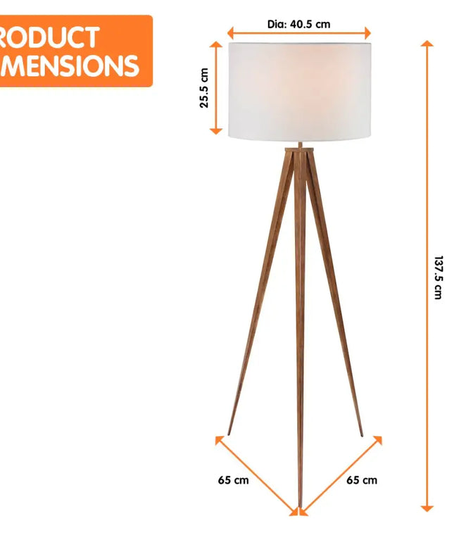 Sarantino Metal Tripod Floor Spot Lamp Shade Drum in Wooden Finish-Home & Garden > Lighting-Koala Lamps and Lighting