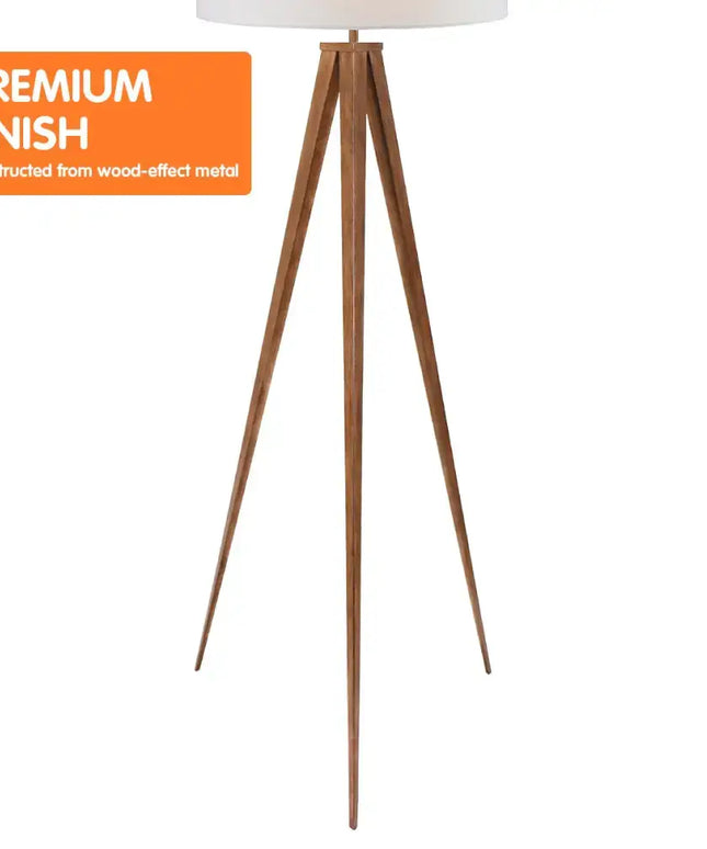 Sarantino Metal Tripod Floor Spot Lamp Shade Drum in Wooden Finish-Home & Garden > Lighting-Koala Lamps and Lighting