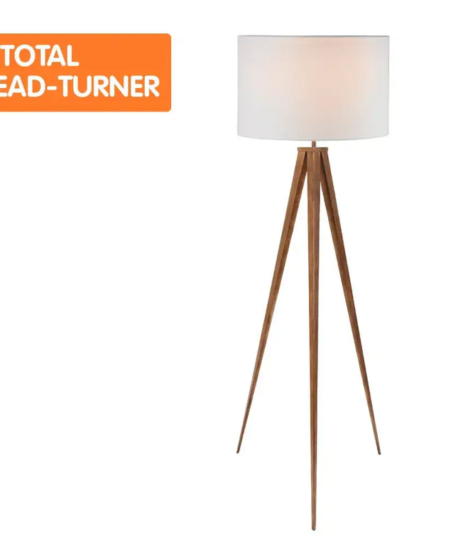 Sarantino Metal Tripod Floor Spot Lamp Shade Drum in Wooden Finish-Home & Garden > Lighting-Koala Lamps and Lighting
