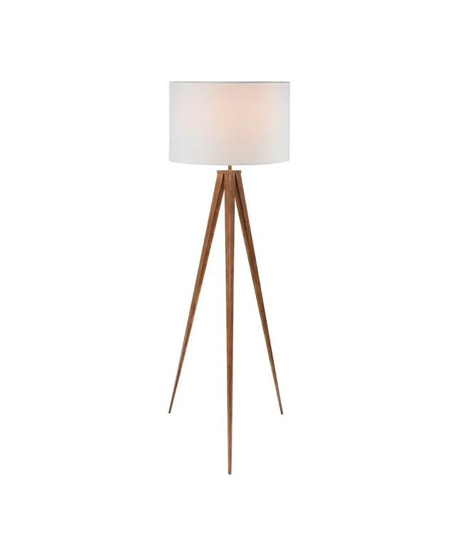 Sarantino Metal Tripod Floor Spot Lamp Shade Drum in Wooden Finish-Home & Garden > Lighting-Koala Lamps and Lighting