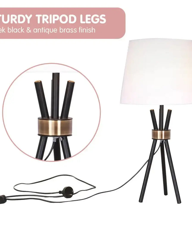 Sarantino Metal Tripod Table Lamp with Antique Brass Accent-Home & Garden > Lighting-Koala Lamps and Lighting