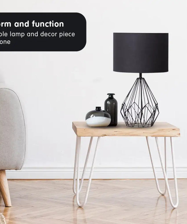 Sarantino Metal Wire Table Lamp in Black Finish With Black Drum Shade-Home & Garden > Lighting-Koala Lamps and Lighting