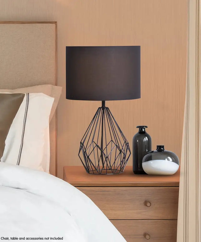 Sarantino Metal Wire Table Lamp in Black Finish With Black Drum Shade-Home & Garden > Lighting-Koala Lamps and Lighting