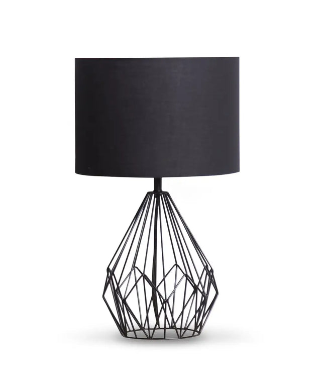 Sarantino Metal Wire Table Lamp in Black Finish With Black Drum Shade-Home & Garden > Lighting-Koala Lamps and Lighting