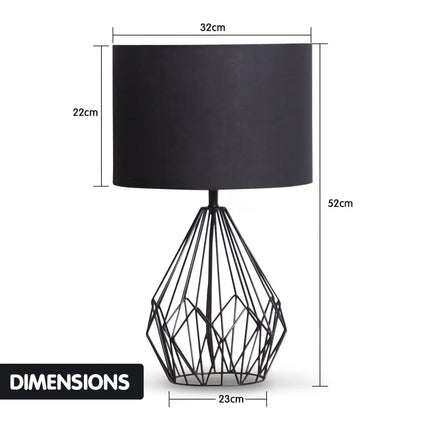 Sarantino Metal Wire Table Lamp in Black Finish With Black Drum Shade-Home & Garden > Lighting-Koala Lamps and Lighting