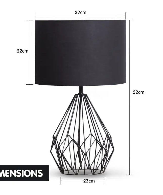 Sarantino Metal Wire Table Lamp in Black Finish With Black Drum Shade-Home & Garden > Lighting-Koala Lamps and Lighting