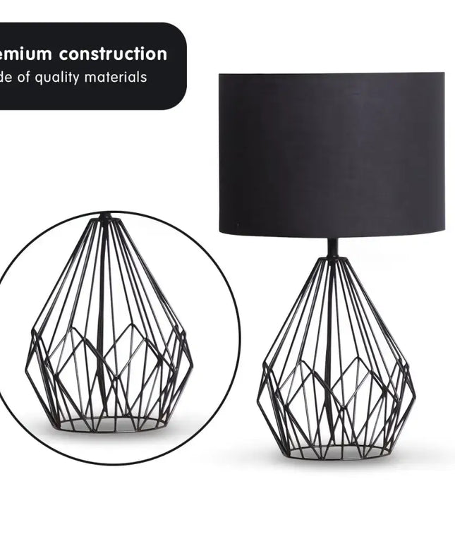 Sarantino Metal Wire Table Lamp in Black Finish With Black Drum Shade-Home & Garden > Lighting-Koala Lamps and Lighting