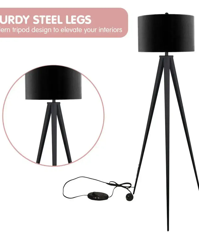 Sarantino Minimalist Modern Tripod Floor Lamp Black-Home & Garden > Lighting-Koala Lamps and Lighting
