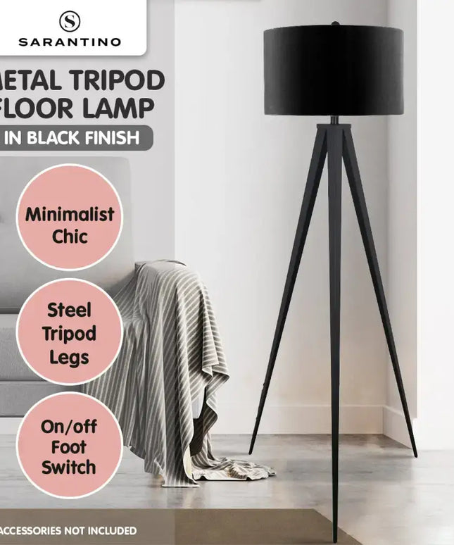 Sarantino Minimalist Modern Tripod Floor Lamp Black-Home & Garden > Lighting-Koala Lamps and Lighting