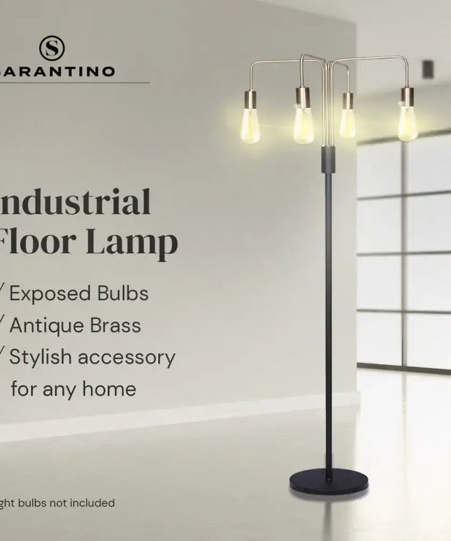 Sarantino Modern Exposed Bulb 4-Arm Industrial Light Floor Lamp-Home & Garden > Lighting-Koala Lamps and Lighting