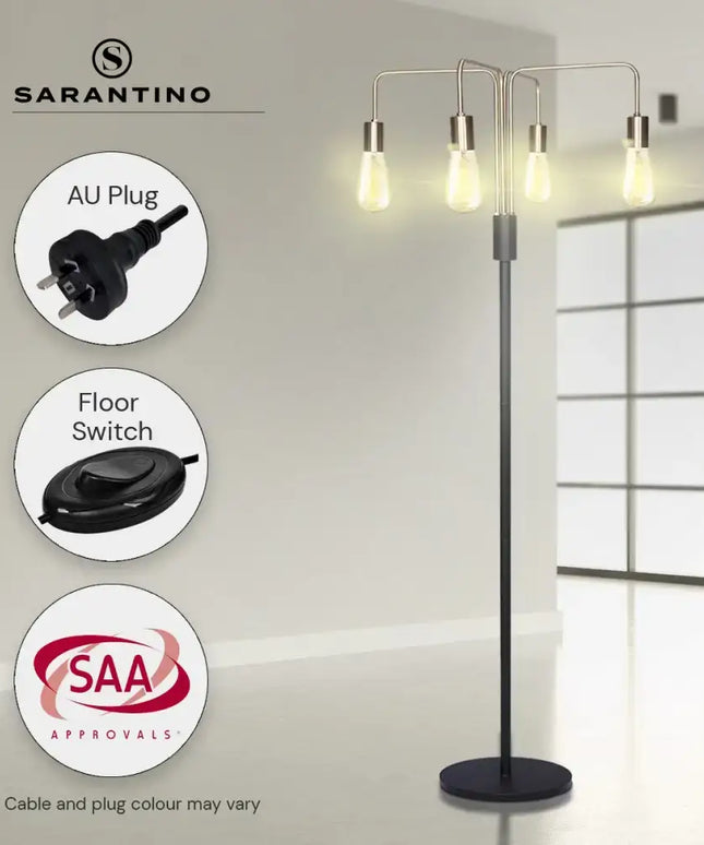 Sarantino Modern Exposed Bulb 4-Arm Industrial Light Floor Lamp-Home & Garden > Lighting-Koala Lamps and Lighting