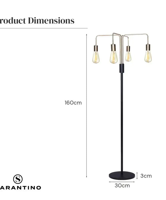 Sarantino Modern Exposed Bulb 4-Arm Industrial Light Floor Lamp-Home & Garden > Lighting-Koala Lamps and Lighting