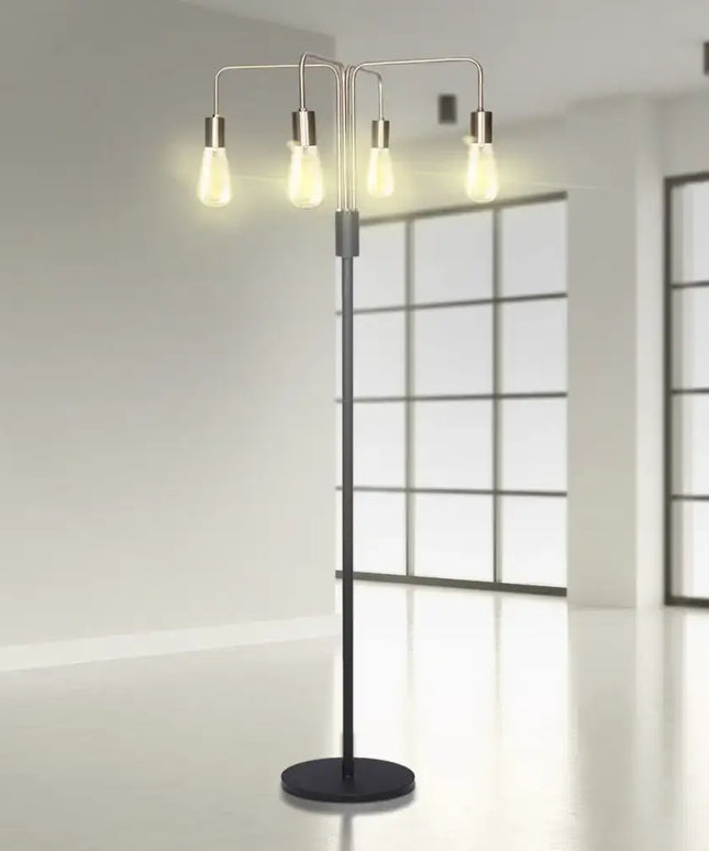 Sarantino Modern Exposed Bulb 4-Arm Industrial Light Floor Lamp-Home & Garden > Lighting-Koala Lamps and Lighting