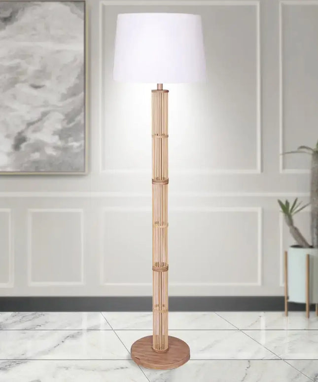 Sarantino Rattan Floor Lamp With Off-White Linen Shade by Sarantino-Home & Garden > Lighting-Koala Lamps and Lighting