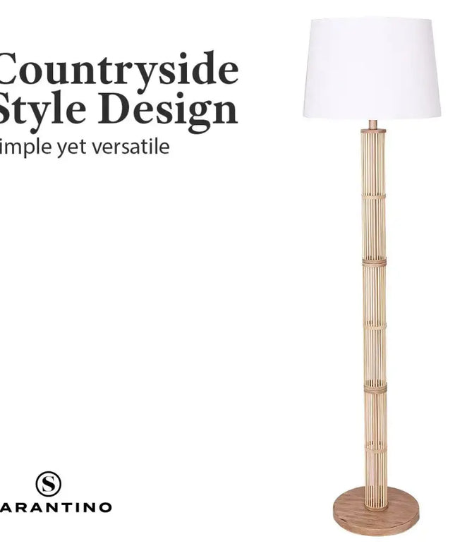 Sarantino Rattan Floor Lamp With Off-White Linen Shade by Sarantino-Home & Garden > Lighting-Koala Lamps and Lighting