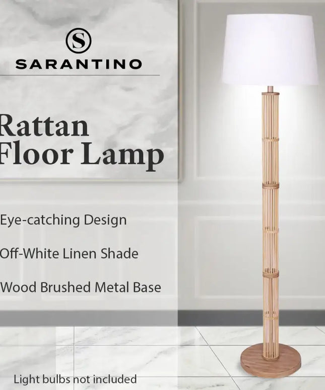 Sarantino Rattan Floor Lamp With Off-White Linen Shade by Sarantino-Home & Garden > Lighting-Koala Lamps and Lighting