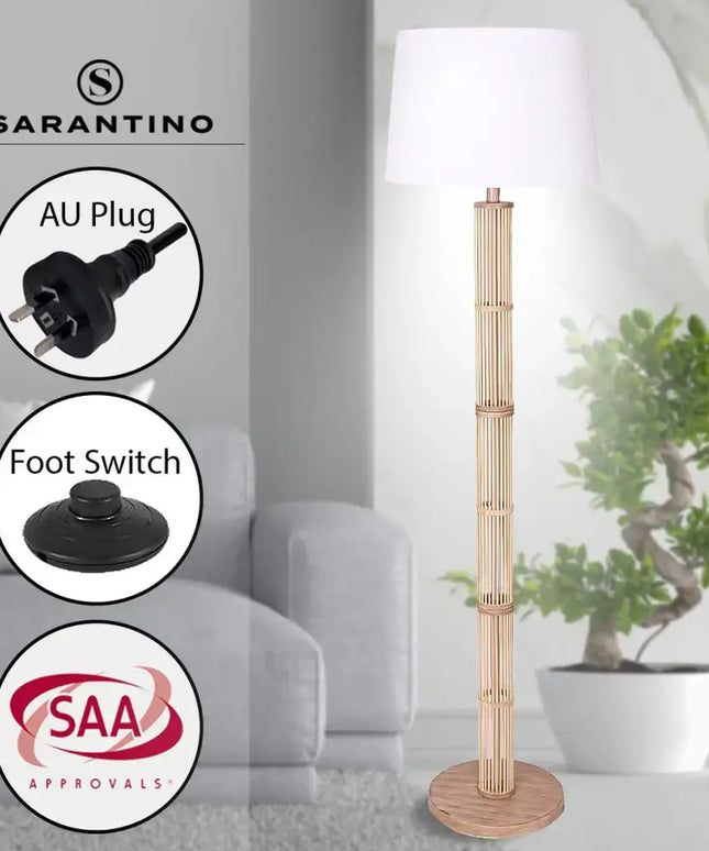 Sarantino Rattan Floor Lamp With Off-White Linen Shade by Sarantino-Home & Garden > Lighting-Koala Lamps and Lighting