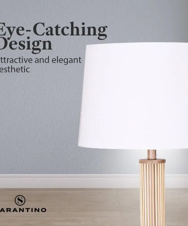 Sarantino Rattan Floor Lamp With Off-White Linen Shade by Sarantino-Home & Garden > Lighting-Koala Lamps and Lighting