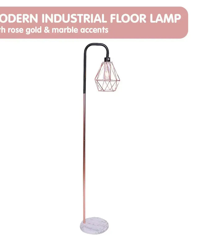 Sarantino Rose Gold Floor Lamp with Geometric Shade-Home & Garden > Lighting-Koala Lamps and Lighting