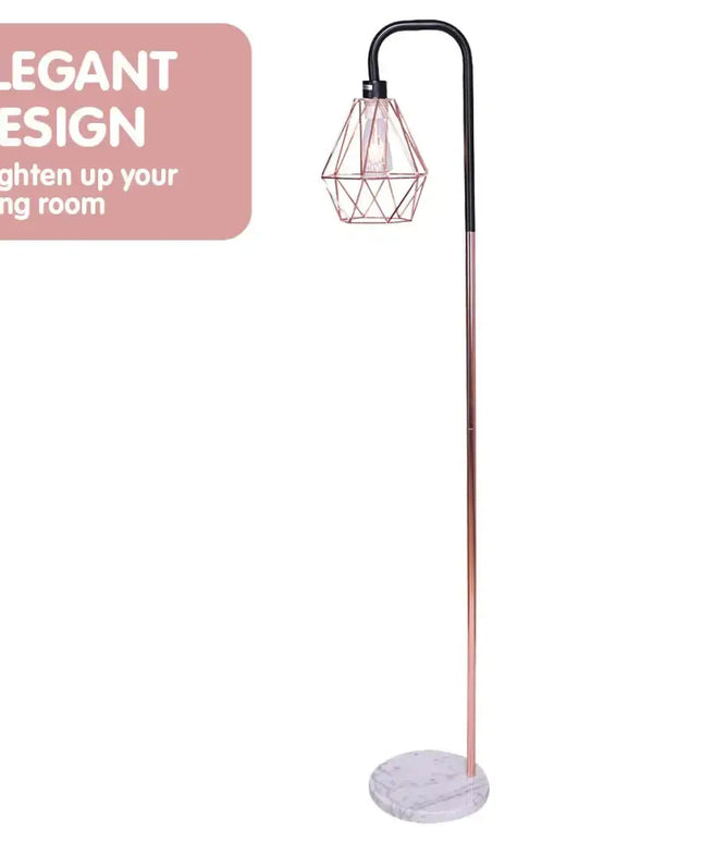 Sarantino Rose Gold Floor Lamp with Geometric Shade-Home & Garden > Lighting-Koala Lamps and Lighting